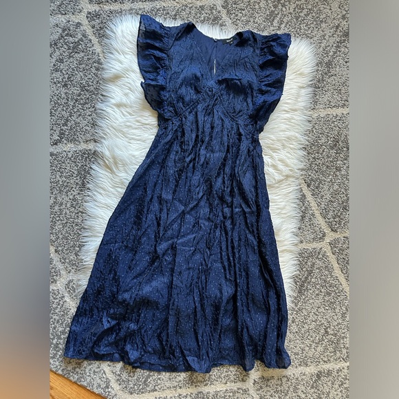 NWT midnight blue jacquard babydoll midi dress - Picture 4 of 11